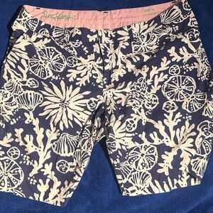 Lilly Pulitzer Navy & White Coral Print Women’s Shorts with Pink Waistband